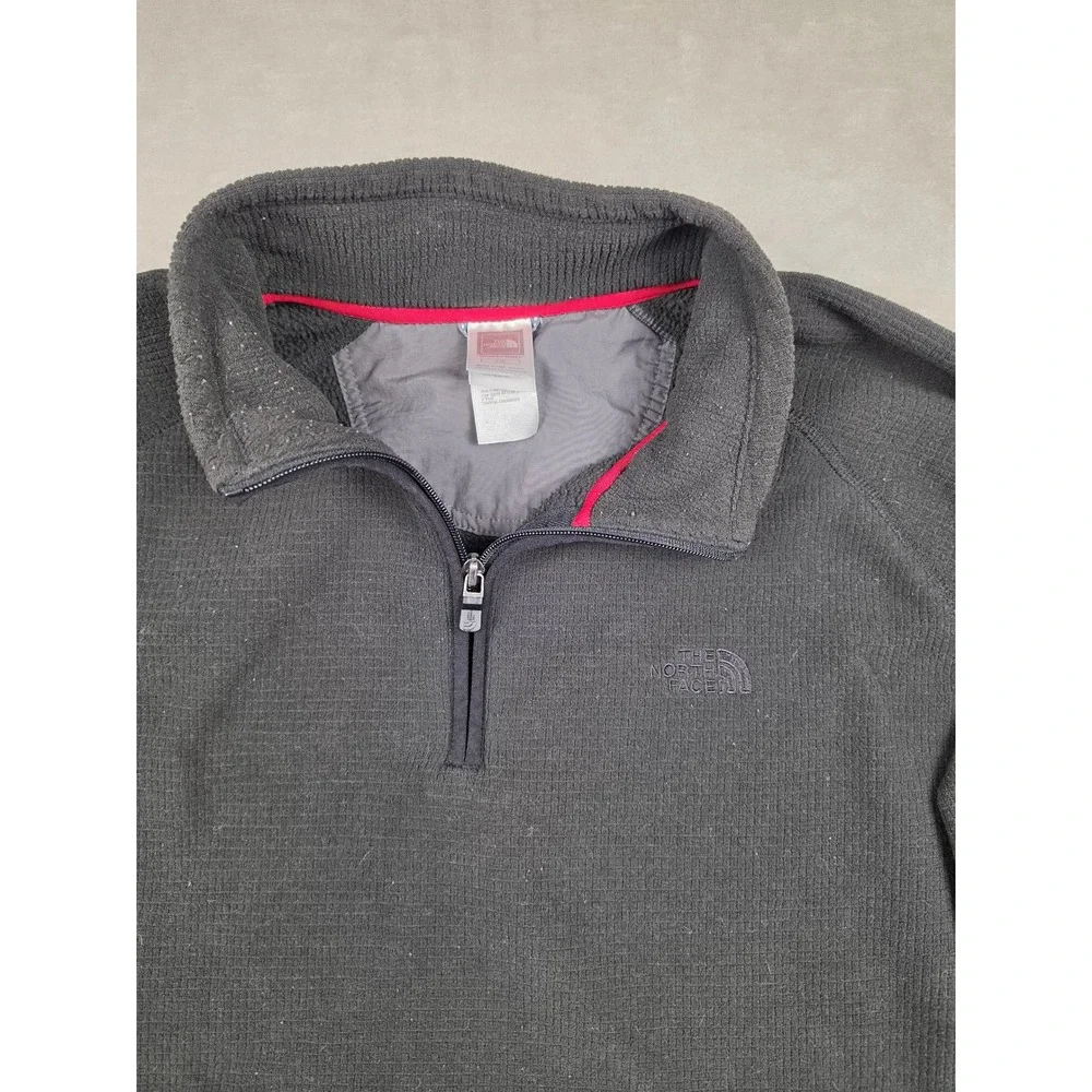 The North Face 1/4 Zip Fleece Pullover Mens Large Black Textured Grid Thermal